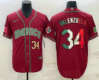 Men%27s Mexico Baseball #34 Fernando Valenzuela Number 2023 Red Blue World Baseball Classic Stitched Jersey3->2023 world baseball classic->MLB Jersey